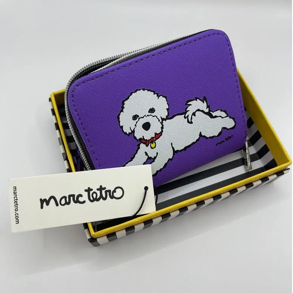 Marc Tetro Wristlet Wallet Bichon Dog Purple NEW Faux Leather Zip Around